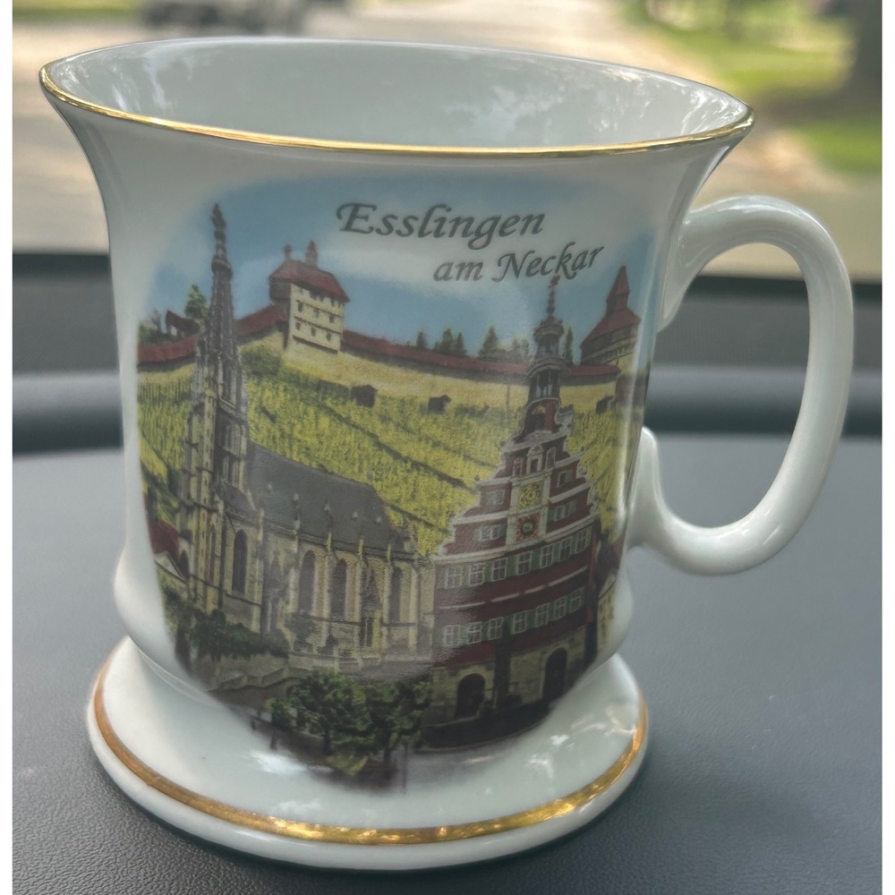 Esslingen am Neckar Germany Souvenir Coffee Mug Porcelain Gold Trim Cityscape
